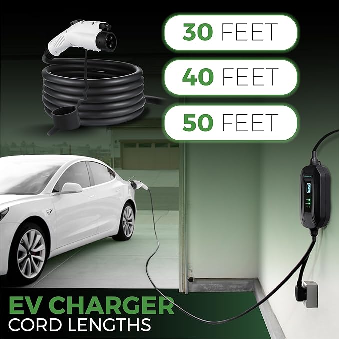 PRIMECOM Level 2 Electric Vehicle (EV) Charger (220V / 240Volt, 16Amp) Portable EVSE Smart Electric Car Charger, 30', 40', and 50 Feet Lengths (NEMA 14-50P, 50 Feet)