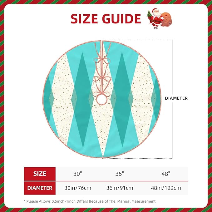 Faux Linen Christmas Tree Skirt, Mid Century Modern Argyle Xmas Tree Base Cover for Indoor Outdoor Holiday Party & Home Decoration 36"