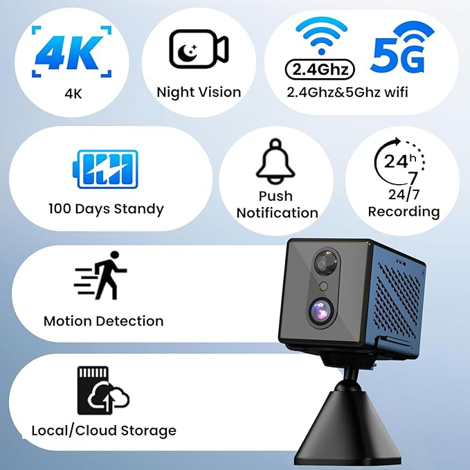 2025 Upgraded 4K Security Camera, 5GHz WiFi Indoor Camera, Home Security Camera with Night Vision, Motion Sensor, Long Battery Life, Motion Detection, Remote Viewing, Wireless Surveillance Cam