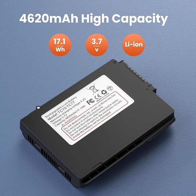 E EGOWAY 4620mAh Replacement Battery for Zebra TC77 Barcode Scanner, Compatible with Zebra Symbol Motorola TC70, TC72, TC75, TC77, TC700h, TC700k, TC720l, TC75x, TC75EK, TC75AH, TC75GK, TC77HL