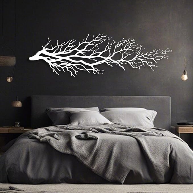 Tree Wall Art, Tree Branch Wall Decor, Metal Tree Branch Wall Art, Tree Branch Wall Hanging, Minimalist Branch Wall Decor, Metal Tree Wall decor, Tree of Life for Bedroom Living Room (Silver, 19 x 6 in | 47 x 14cm)