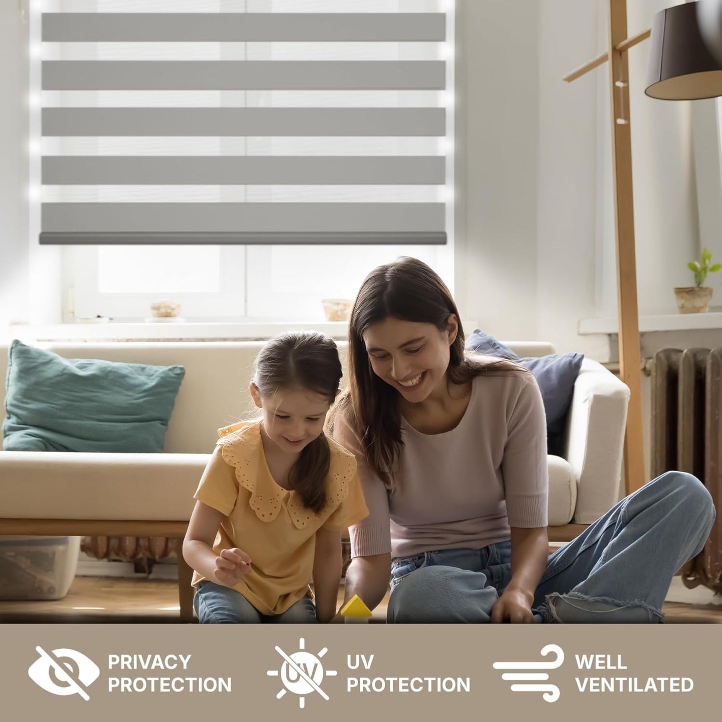 HESTIA Cordless Zebra Blinds Light Filtering Roller Shades UV Blocking Blackout Privacy Indoor Window Shades for Home Office Day and Night, Black,40" W x 60" H