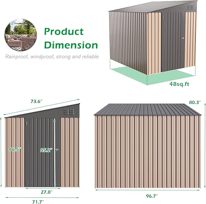 AECOJOY 6' x 8' Lean to Storage Shed, 8x6 Outdoor Storage Cabinet Shed Metal Wall Side Storage Sheds & Outdoor Storage, Garden Storage Cabinet for Backayrd, Patio, Outdoor Use in Grey