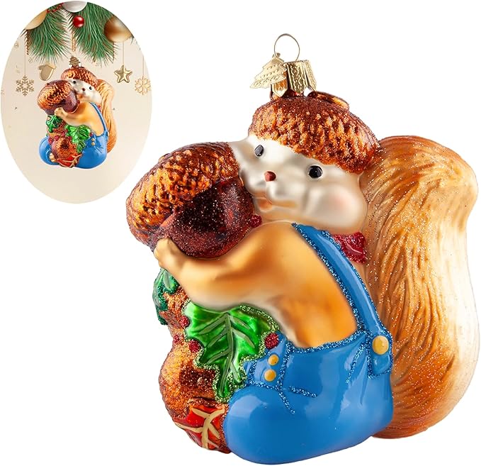 Squirrel Christmas Tree Ornaments,Hand-Blown Glass Christmas Ornaments,Personalized Squirrel Collection Hanging Ornaments,Glass Hanging Decorations for Animal Lovers Holiday Party Home Gifts