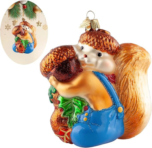 Squirrel Christmas Tree Ornaments,Hand-Blown Glass Christmas Ornaments,Personalized Squirrel Collection Hanging Ornaments,Glass Hanging Decorations for Animal Lovers Holiday Party Home Gifts