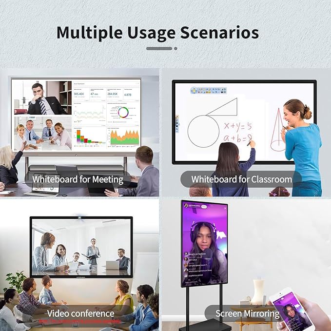 75" Touchscreen Monitor Smart Board, 4K Interactive Presentation Electronic Whiteboard with Android 13, Digital Signage Display for Office, Classroom,RAM 4GB+ ROM 32GB
