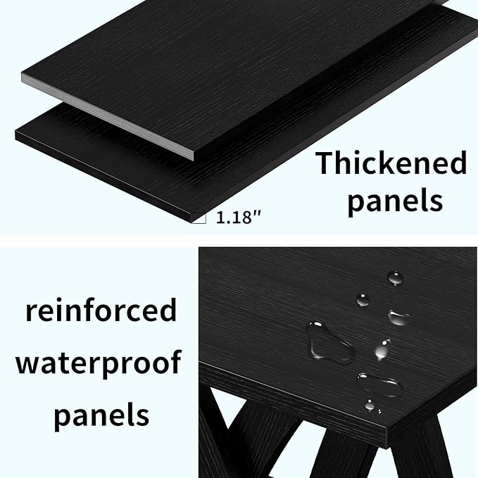 47” Farmhouse Coffee Tables for Living Room Rustic Stands with Storage Shelf Black Coffee Tables for Living Room Farmhouse Center Stands with Shelf Wood Rectangle Center Table