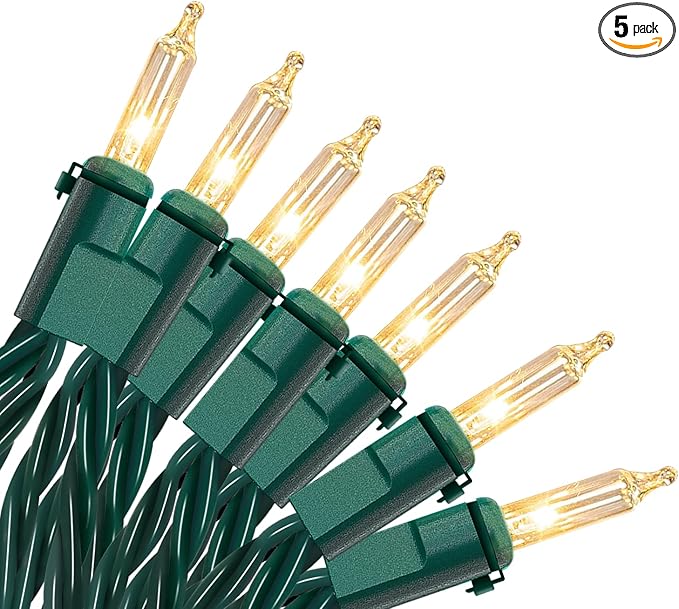 New One Christmas Lights 5 Pack, 35 Lights 8.08FT Christmas Tree Lights with Green Wire, Warm White Twinkle Lights, UL Listed for Indoor Outdoor Patio Garden Party Yard Wedding Decoration