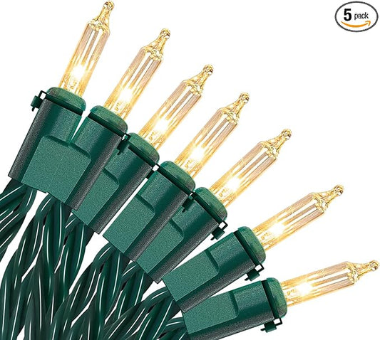 New One Christmas Lights 5 Pack, 35 Lights 8.08FT Christmas Tree Lights with Green Wire, Warm White Twinkle Lights, UL Listed for Indoor Outdoor Patio Garden Party Yard Wedding Decoration