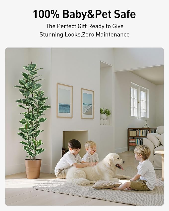 Artificial Rubber Tree Plant 7ft Tall Faux Ficus Tree Potted Fake Tropical Plants Decorative House Plants Large Floor Artificial Trees for Home Office Store Room Decor