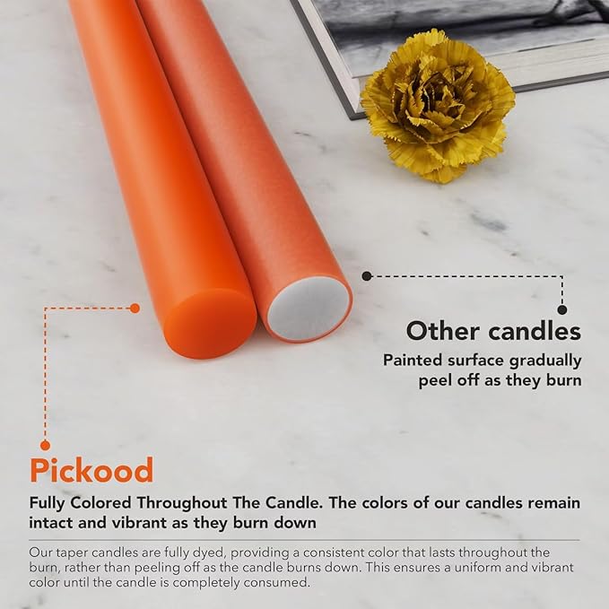 10-Inch Tall Dripless Taper Candles Set of 4 - Orange Tapered Candles, Perfect for Halloween,Fall - Smokeless, Unscented, Long Burning - Hand Poured, Colored Tall Candlesticks - Thanksgiving