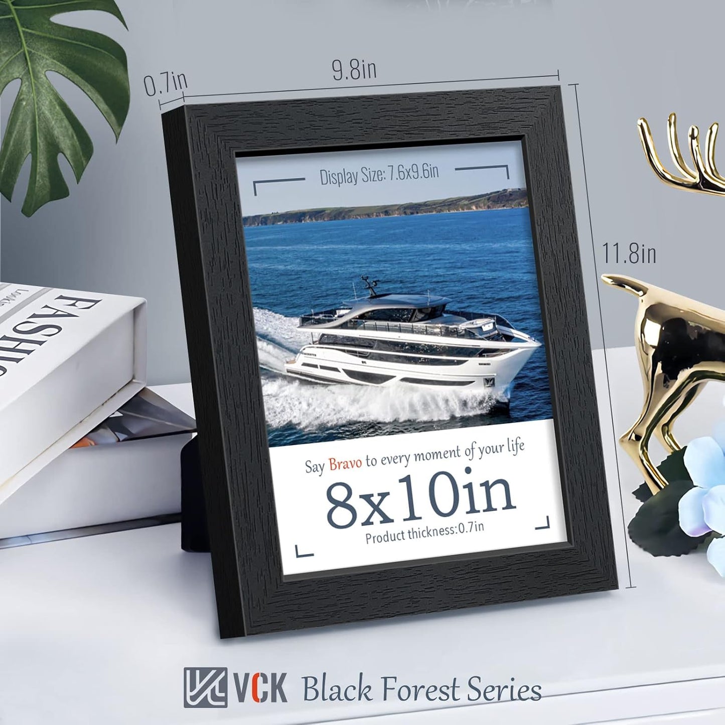 VCK 8x10 Picture Frame Set of 3 - Black, Textured Exclusive Solid Wood Picture Frames, Wall Hanging