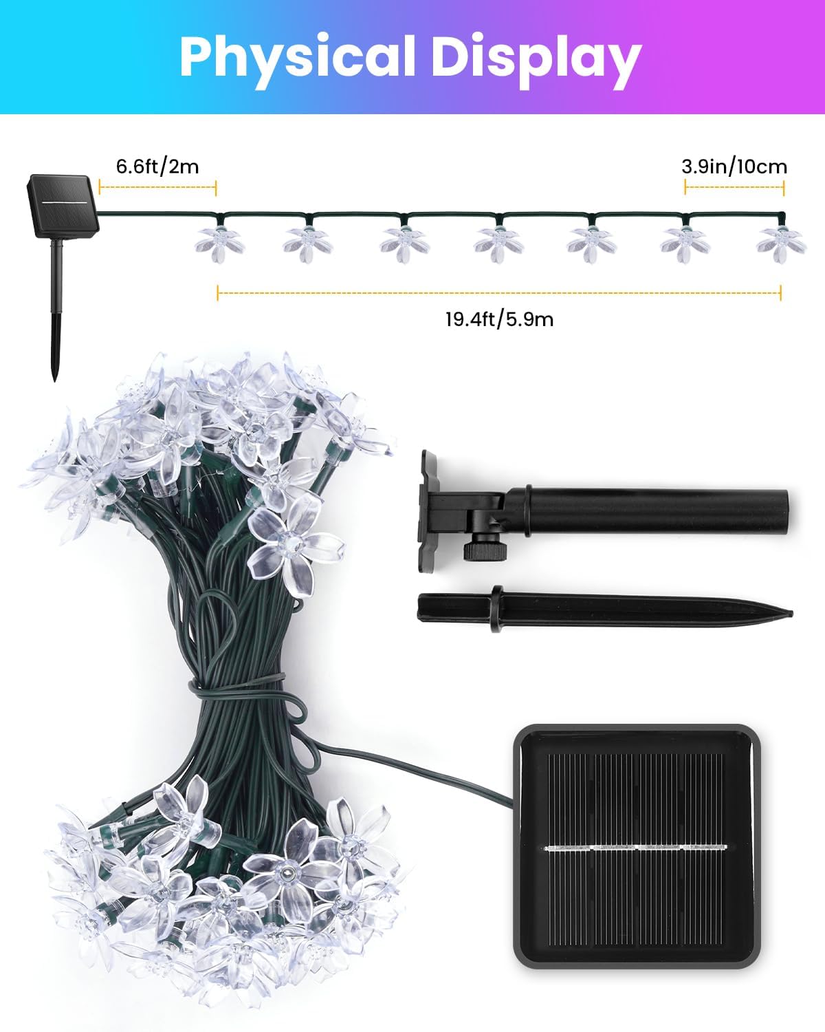 Brightown 60 LED Flower Solar String Lights Outdoor Waterproof Fairy Lights for Garden Yard Fence Patio Christmas Tree Wedding Party Decor, Multicolor
