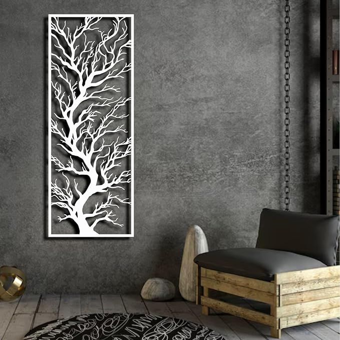 ENJOYOO Metal Wall Art Tree, Metal Tree Branch Wall Deco for Living Room, Garden, Outdoor (Black, 41×16in/105×40cm, metal wall art)