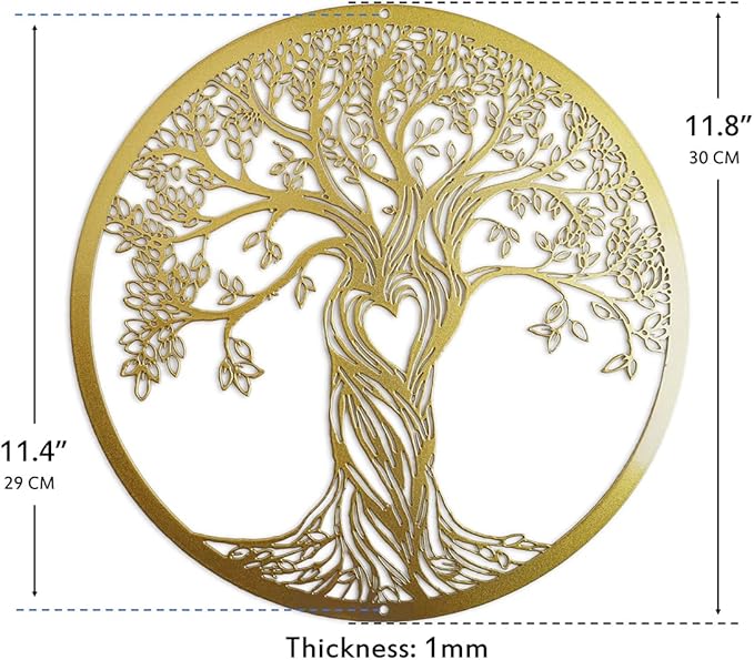 Metal Wall Decor, Tree Art Wall Sculpture, Metal Wall Art Hanging for Living Room Bedroom Indoor Outdoor, Laser Cut Rustic Black Tree of Life, 12 Inches (30 CM) (Gold, Small)