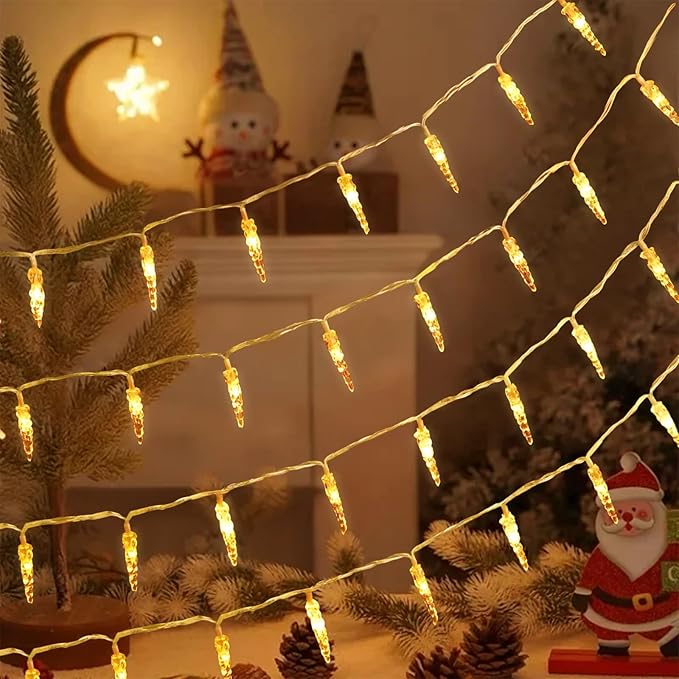 Christmas Icicle Light，19.6ft 40 LED Warm White Icicle String Lights Indoor, Hanging Icicle Christmas Lights for Eave Holiday Garden Indoor Outdoor Xmas Decorations