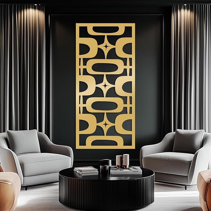 Mid Century Modern Metal Wall Decor, Starburst Metal Wall Art, Large Abstract Geometric Wall Decor, Vintage Starburst Wall Art, Modern Minimalist Mid Century Wall Hanging (Silver, 19"x9"/47x22cm)