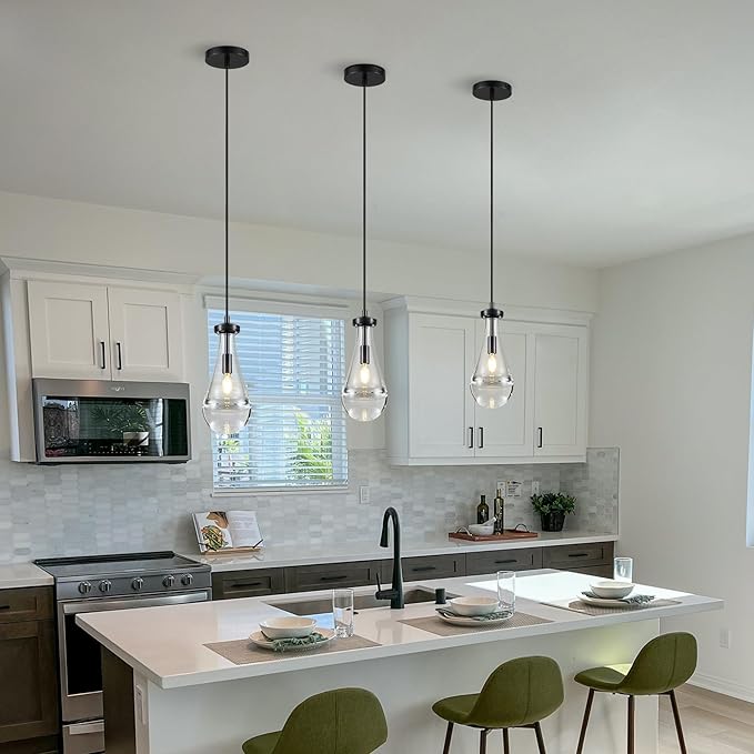 Raindrop Pendant Light for Kitchen Island, Black Modern Crystal Glass Modern Pendant Lights, pendant lights in kitchen island, E12 Bulb Pendant Lights Indoor island, for Dining Room,Living Room