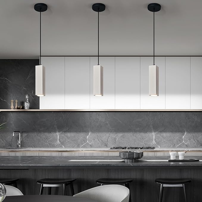 Concrete Linear Pendant Light,LED Industrial Hanging Cement Pendant Lighting Fixture for Kitchen Island Dinning Room Bedroom Bedside Table Small Pendant Lights