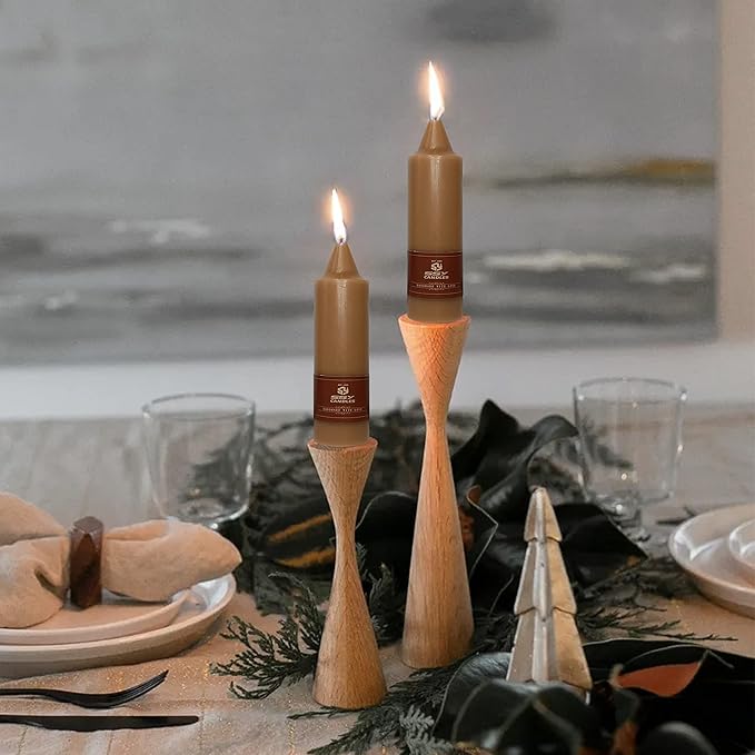 5 Inch Short Taper Candles Candle Sticks Handmade Unscented Set of 4 Spiral Taper Candles Twisted Candlesticks for Wedding Home Decoration(Brown)