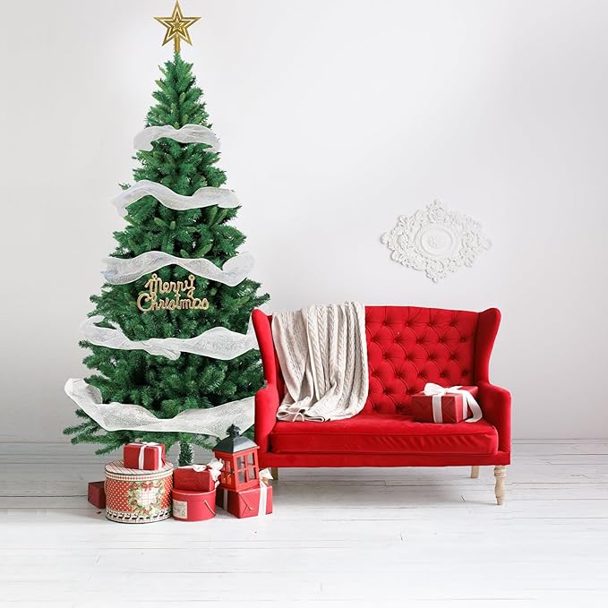 6FT Artificial Christmas Tree, Full Premium Hinged Artificial Pine Tree with Sturdy Metal Stand 720 Branch Tips,Green