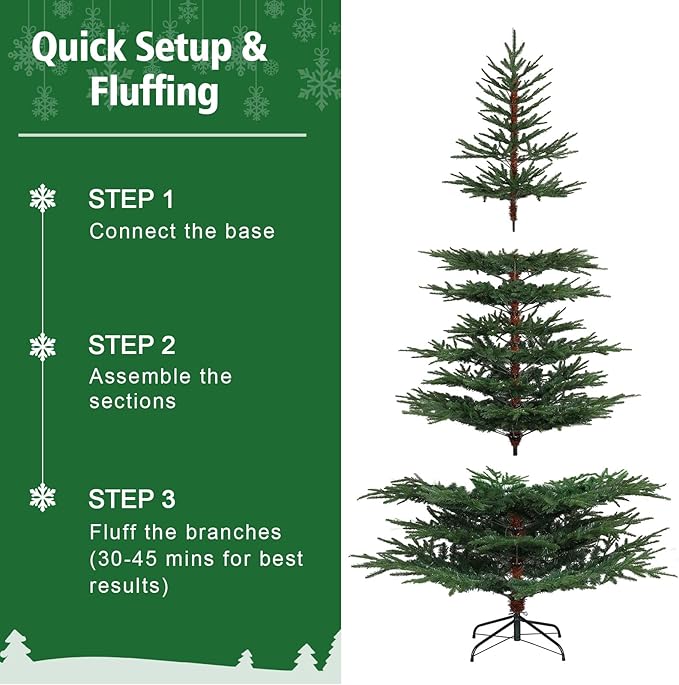 7 FT Pre-Lit Artificial Christmas Tree with 300 Dual-Color LEDs & Timer, 678 Realistic Branch Tips, Metal Stand for Holiday Home Christmas Decorations