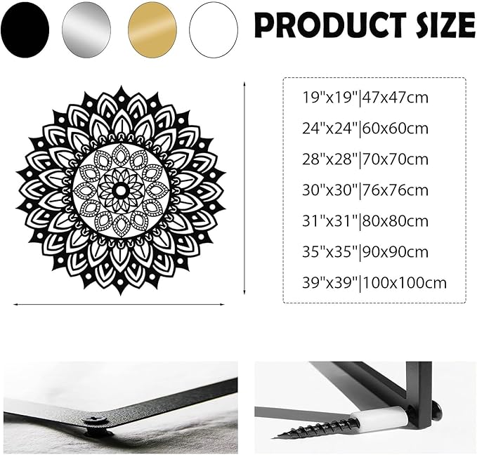 Metal Mandala Wall Decor, Metal Mandala Lotus Flower Wall Art, Flowers of Life Art, Lotus Flower Wall Hanging, Yoga Decor, Living Room Wall Hanging (Black, 28"x28"|70x70cm)