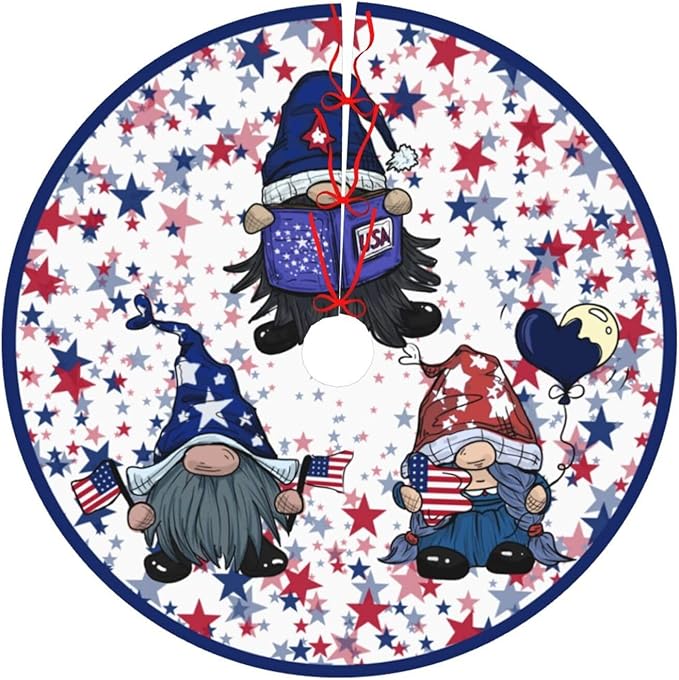 July 4th American Flag Patriotic Tree Skirt 36" Gnome Tree Mat for Christmas Xmasn Festive Party Yard Decorations Indoor Outdoor Ornaments