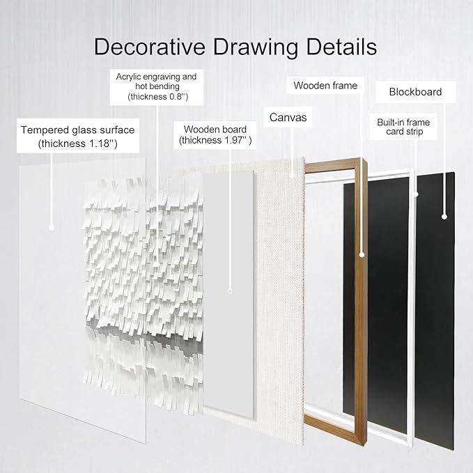 BrightA White 3D Wave Wall Sculpture - Heat-Formed Acrylic Strips Art with Dynamic Shadow Play, Solid Wood Frame Contemporary Artwork for Modern Interiors 27.5"x 39.4"