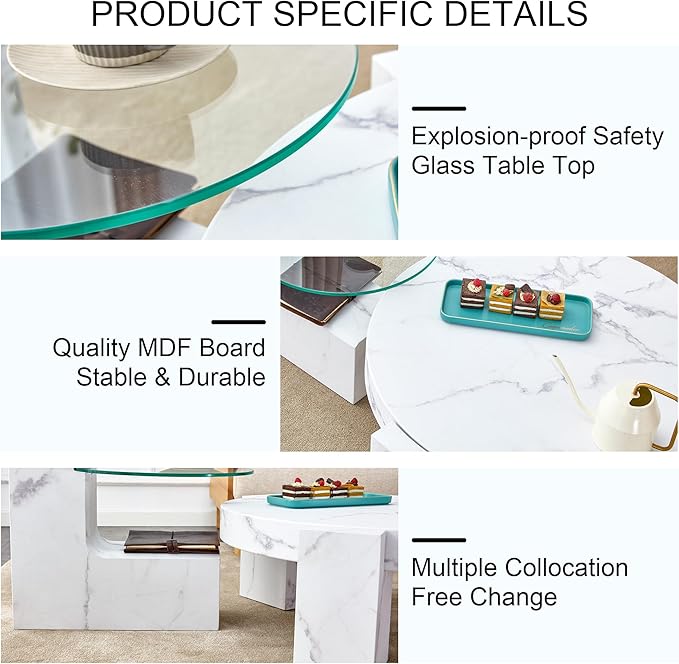 Removable Double Coffee Table Set，Modern Round Wood Coffee Table for Living Room, Farmhouse Style Side Table, Flexible Design for Any Scenario (White)