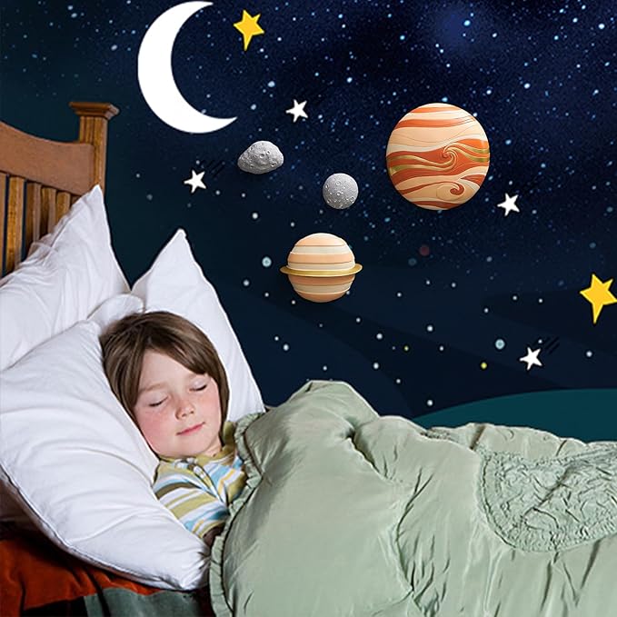 4Pcs Outer Space Planets Wall Decor Cute Wall Sculptures Astronauts Galaxy Nursery Decor, 3D Outer Space Theme Bedroom Wall Decorations for Kids Room Boys Room