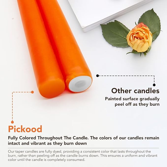 12-Inch Tall Unscented Dripless Taper Candles Bulk 30 Pack - Orange Taper Candles Bulk, Perfect for Wedding, Dinner - Smokeless, 8-10 Hour Long Burning - Colored Candlesticks Bulk - Orange