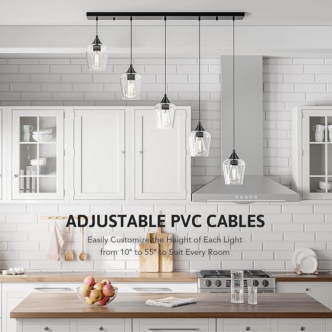 VONLUCE Pendant Lights Kitchen Island, Brushed Nickel Pendant Light Fixtures with E26 Base & Adjustable Cable, Modern Pendant Lighting with Glass Shade for Living Room Bedroom Hallway, 4 Packs