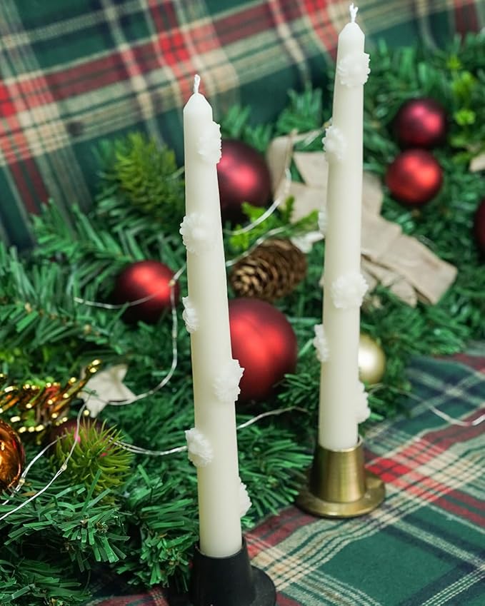 White Candlestick Taper Candles Flower Soy Candles Unscented Wedding Party Wax Unscented Dinner Candle Dripless,10 inch,Set of 4,J2
