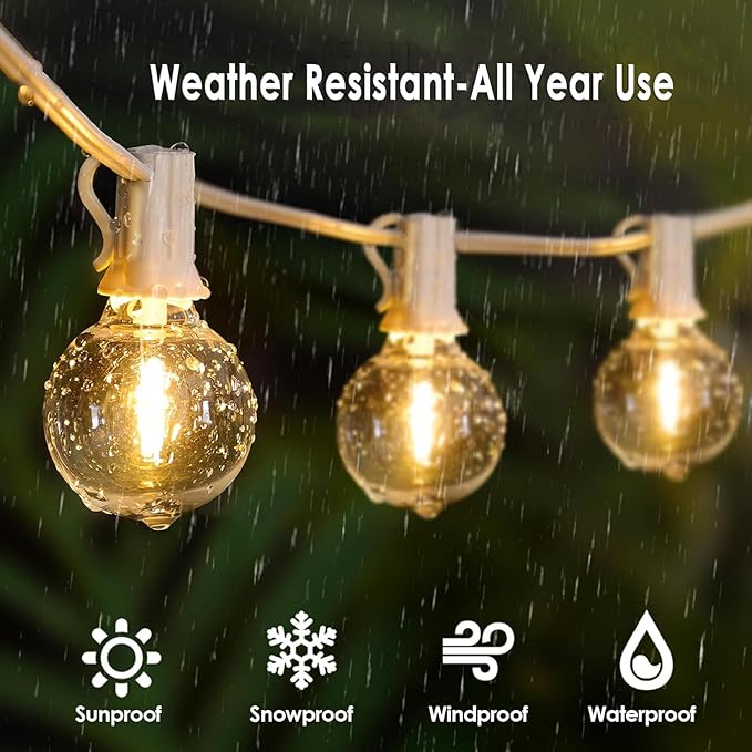 G40 LED Outdoor String Lights White 100FT Patio Lights with 52 Shatterproof Edison Bulb, White String Lights Waterproof Outside for Wedding,Proposal,Party,Anniversary