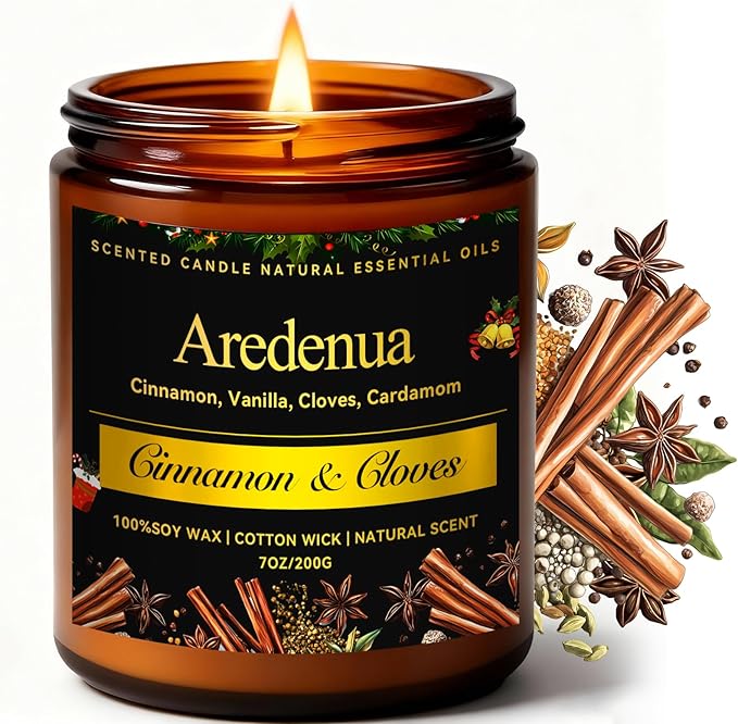 Cinnamon & Cloves Candle | Christmas Scented Candles, Soy Candles for Home, Holiday Aromatherapy Candle Gift for Women Men – Warm Spiced Christmas Gifts for Home