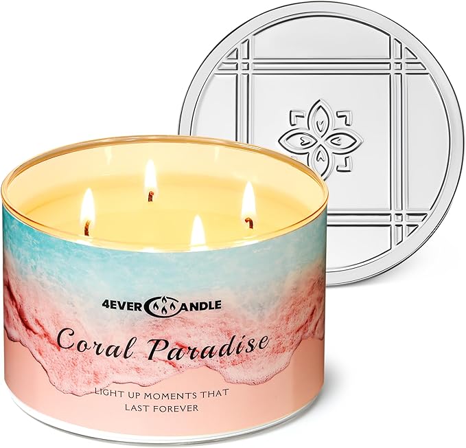 Coral Paradise Scented Candles, 18oz Soy Candles Non Toxic 4-Wick Large Candle Jars, Over 50 Hours of Burning Time, Ideal for Gifting, Events, Home Decor