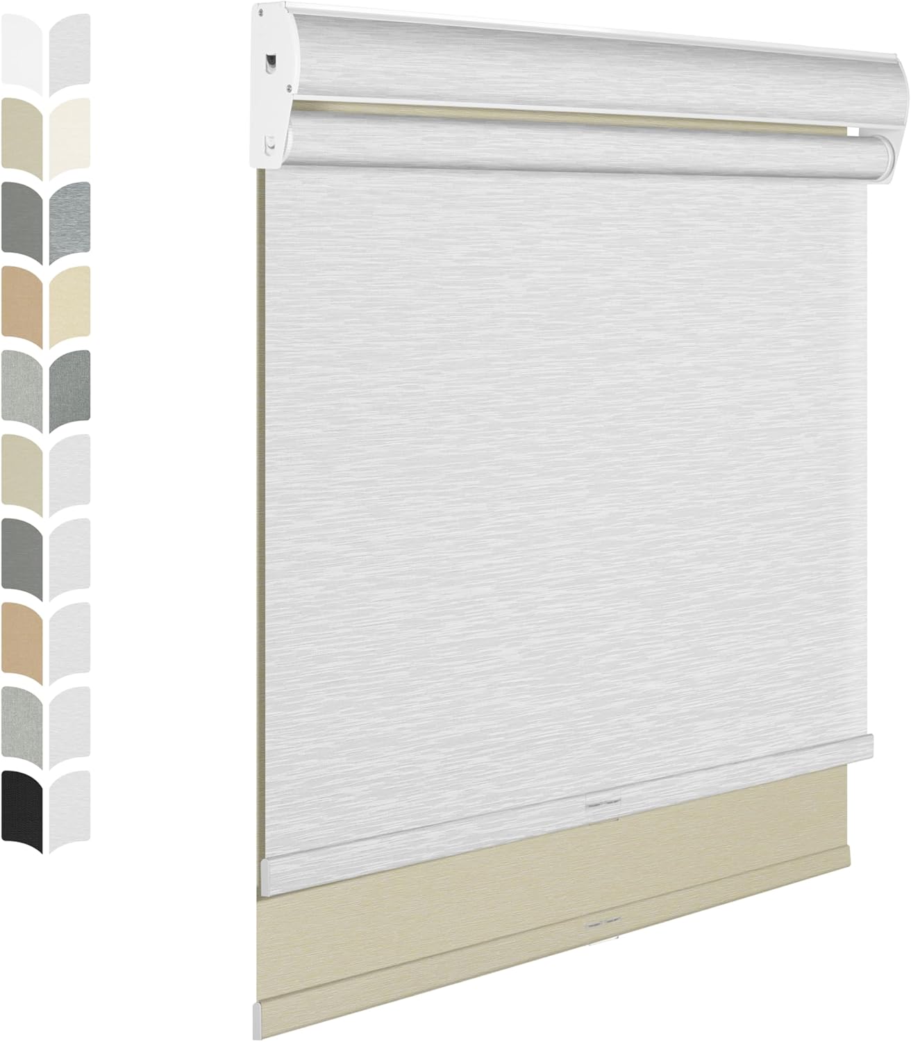 BERISSA Cordless Dual Roller Shades with Cassette Valance, Double Window Shades - Blackout and Light Filtering, Day and Night for Home Office Door. Beige and White. 46 W x 48" H