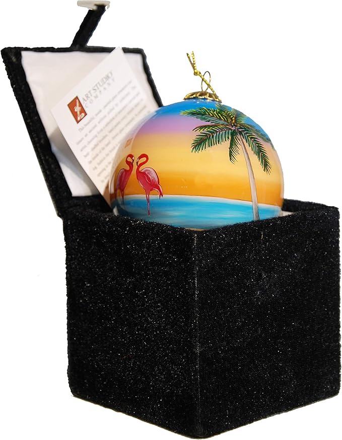 Blown Glass Christmas Ornament | Key West Lighthouse with Seagulls Key West | Hand Painted Inside | Original Art | Includes Gift Box