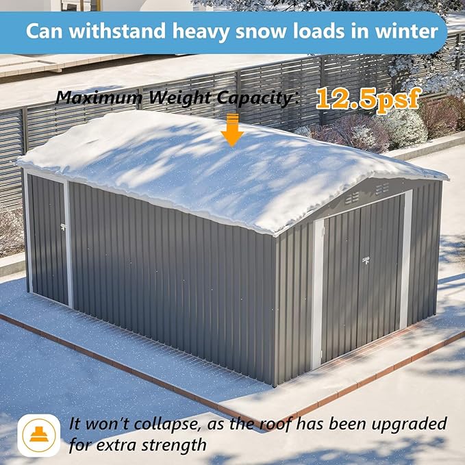 14x10 FT Outdoor Metal Storage Shed with Side Door & Floor Frame, Extra-Large Tool Shed with Lockable Double Doors, Weatherproof Garden Shed for Backyard, Lawn Equipment and Patio Storage