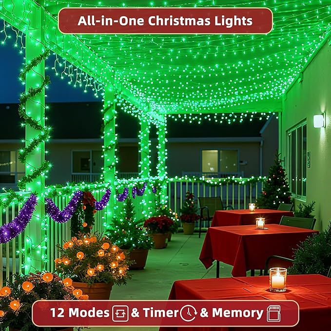 470FT Christmas Lights Outdoor, 1500 LED Christmas Tree Decoration Lights with 12 Modes & Timer Memory, Dimmable Plug in Waterproof LED Xmas Light for Yard Trees Wedding Party Holiday Green