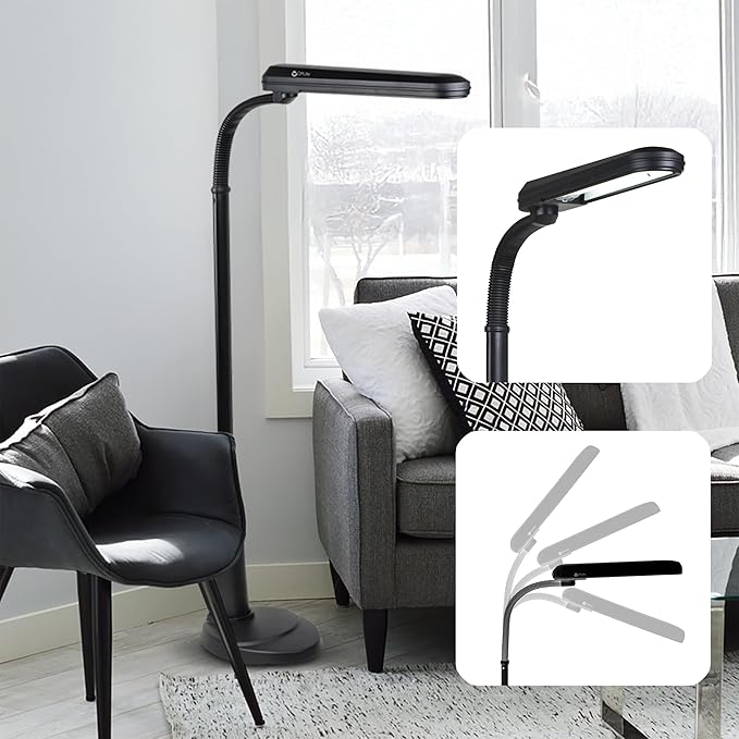 OttLite Standing Floor Lamp with Weighted Base & Adjustable Neck - 24w Energy Efficient Light Bulb for Bright Natural Daylight - Modern Home Decor, for Living Room, Reading, Bedroom, Dorm & Office