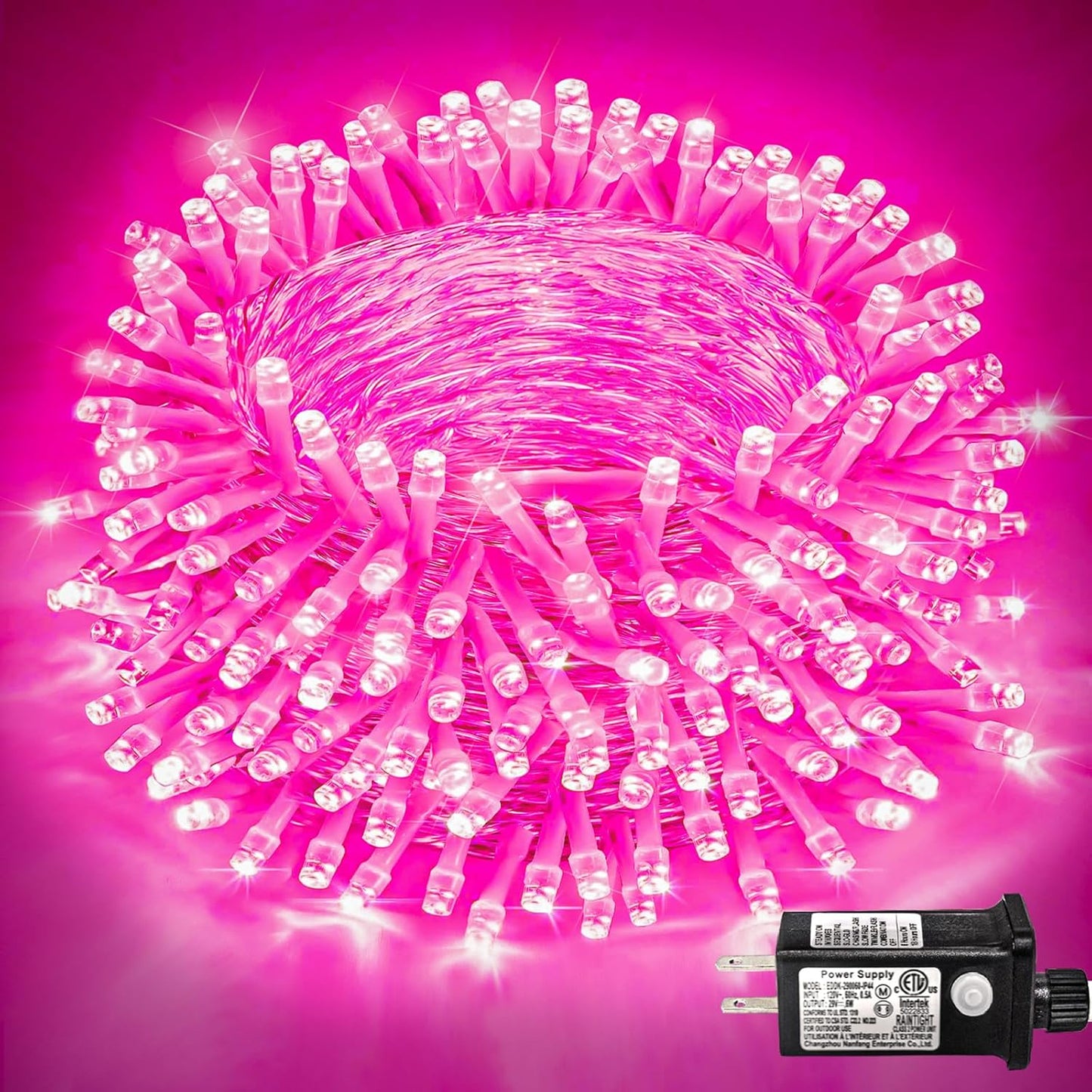 400 LED Pink String Lights Outdoor, 132ft Pink Christmas Lights 8 Modes Clear Wire, Plug in Waterproof Fairy String Lights for Bedroom Christmas Decorations