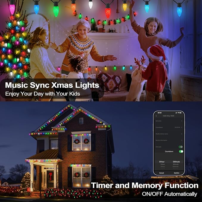 Gemce Smart C9 Christmas Outdoor Lights, 66FT 100 LEDs, APP Remote Controlled RGB String Lights, DIY Chasing Xmas Lights, Color Changing with Timer & Music Sync for Holiday Xmas Tree Decoration…