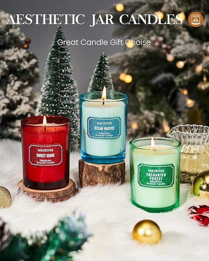 M&SENSE Lemon Scented Candles, Christmas Candles 8.8 oz, Vanilla Winter Holiday Candles Gifts for Women,Soy Candle for Winter Christmas Decor, 50 Hours Long Burning Candle