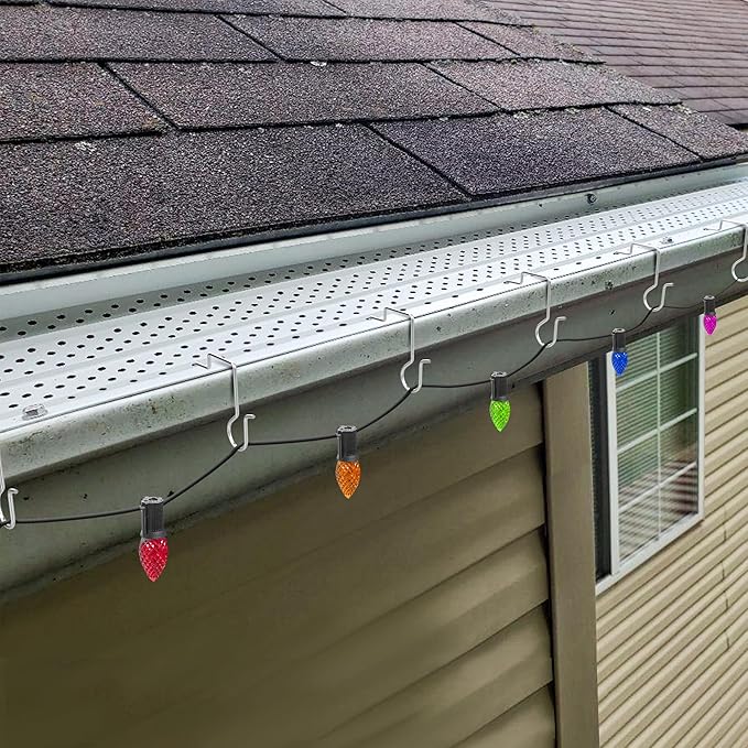 60 Pcs Christmas Gutter Light Hooks, Stainless Steel Christmas Gutter Clips, Outdoor Mesh Light Hanger Hook for Xmas Halloween Holiday Party Hanging Decoration