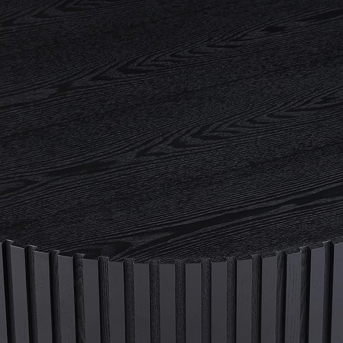 31.49" Black Round Coffee Table for Living Room Modern Wood Fluted Coffee Table with Pedestal Base Circle Accent Table for Apartment Easy Assembly (Watt Black,Round+Ø31.49"x13.97")