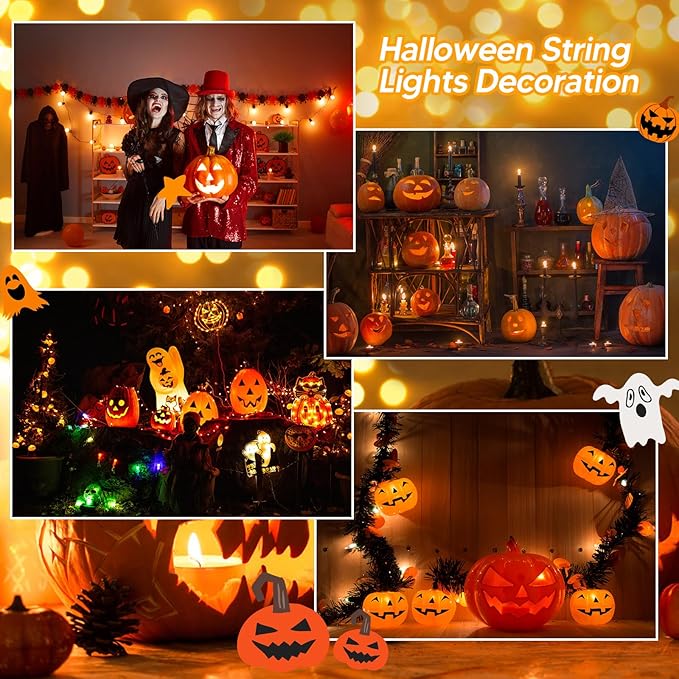 2Pack Accessory Cord with 16 LED Light Bulbs and Outlet Christmas Village Light 14.7FT White Cord with Spare Fuse Warm White C7 Lamp for Halloween Pumpkins Christmas Village Houses Craft Decoration