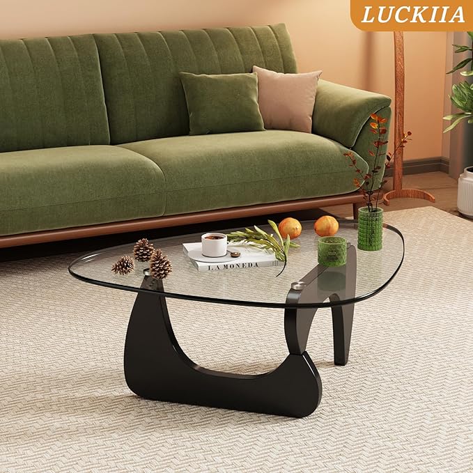 Coffee Tables Glass Small Farmhouse Coffee Table Mid-Century Modern Wood Center Table for Living Room, Black Transparent, 44 Inch