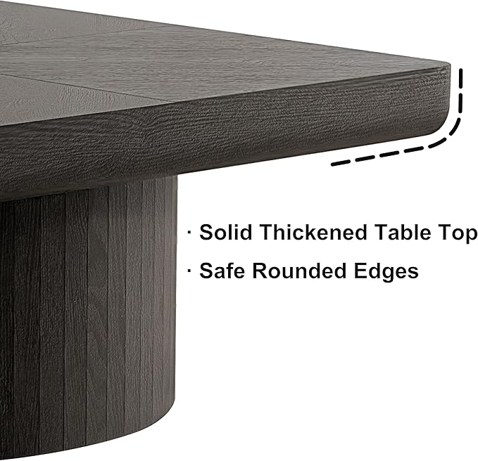 Square Coffee Table with Round Wood Pedestal Coffee Tables for Living Room, Modern Rustic Center Table Easy Assembly Black-ø34.6"&ø34.6 ø14.9